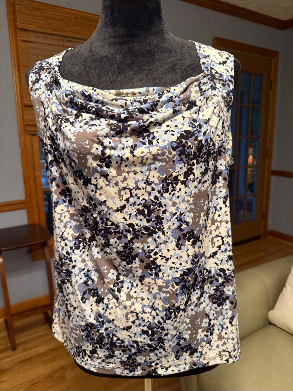 Jones Studio Blue and Taupe Floral Cowl-Neck Camisole M